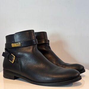 Ralph Lauren Borgia ankle boots black leather goldtone buckle hardware size 7.5